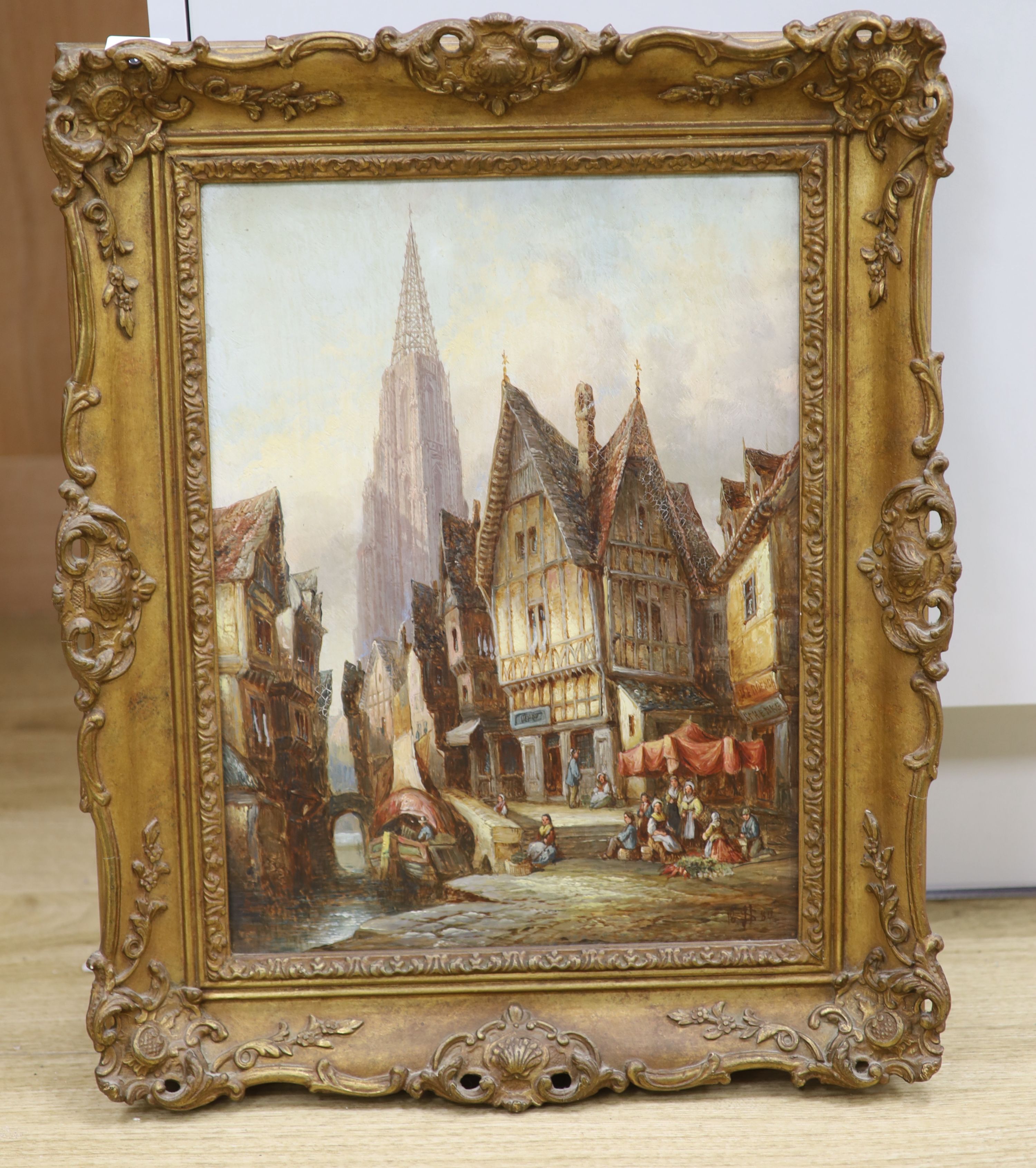 Henry Schafer (1833-1916), oil on canvas, 'Freiburg, Baden', monogrammed and dated 1884 and inscribed verso, 40 x 30cm
